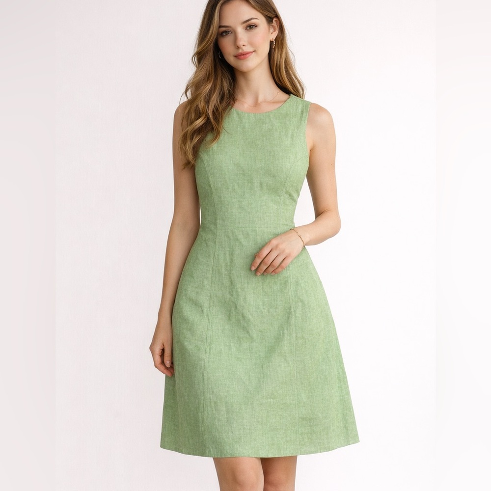 Talbots Light Green Sleeveless Midi Linen-Blend Dress